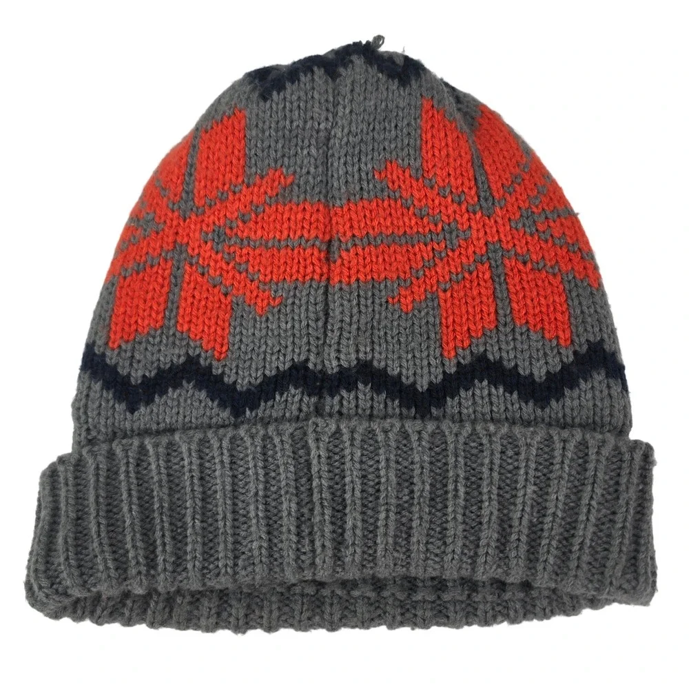 The‎ North Face Fair Isle Beanie Unisex OS Grey Orange Knit Snowflake Winter Hat
